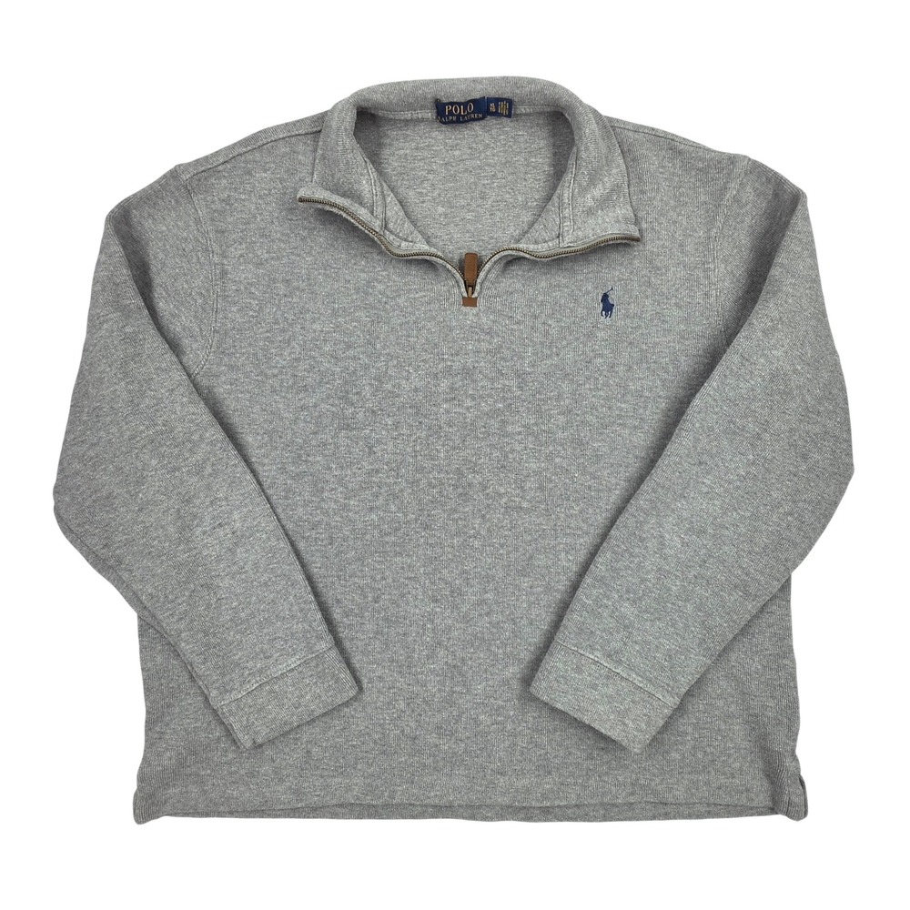 Polo Ralph Lauren Mens XL Gray 1/4 Zip Cotton Ribbed Pullover Sweater Heather